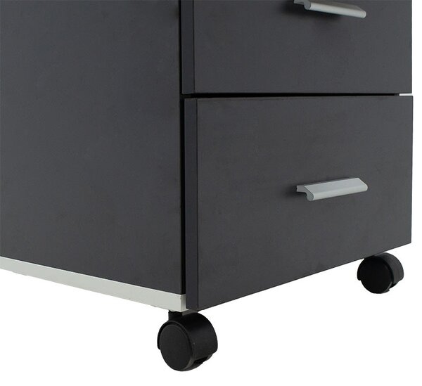 Corp mobil pe roti Oscar cu cheie, 3 sertare, nuc - antracit, 40x48x63 cm