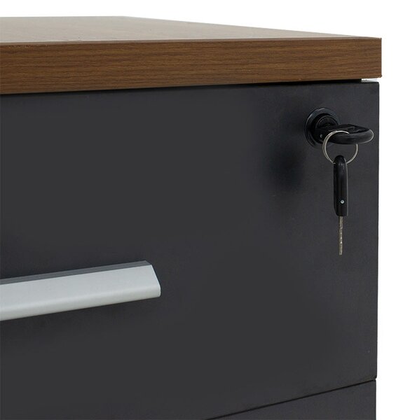 Corp mobil pe roti Oscar cu cheie, 3 sertare, nuc - antracit, 40x48x63 cm