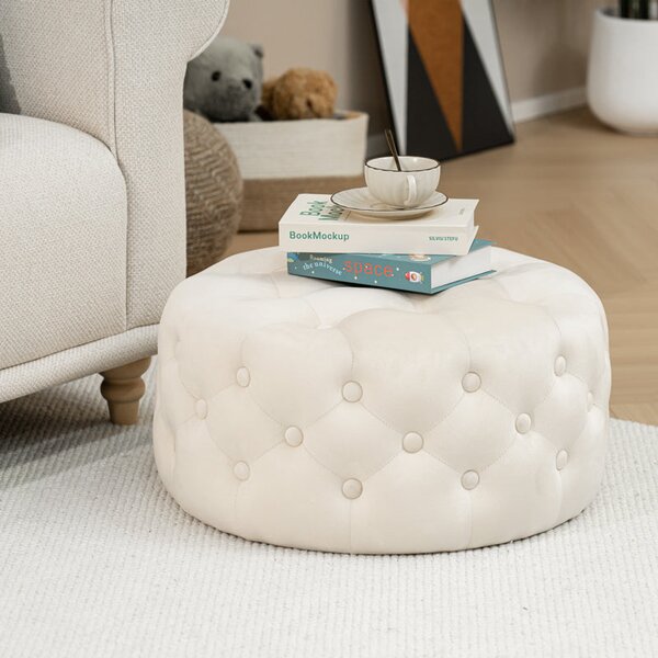 Puf taburet Ferdia catifea, crem, 59x59x28 cm