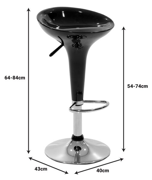Scaun de bar Felice reglabil pe inaltime baza, alb-crom, 40x43x84 cm