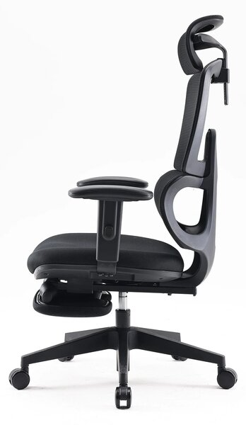 Scaun ergonomic SIHOO, spătar reglabil înălțime, suport lombar, tetieră reglabilă, mecanism înclinare/blocare în 3 poziții, suport picioare, pivotant, Mesh, Negru