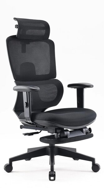 Scaun ergonomic SIHOO, spătar reglabil înălțime, suport lombar, tetieră reglabilă, mecanism înclinare/blocare în 3 poziții, suport picioare, pivotant, Mesh, Negru