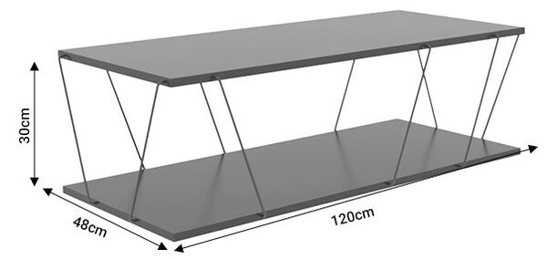 Masuta de cafea Tars, gri-negru, 120x48x30 cm