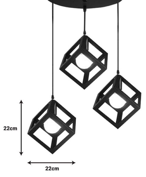 Lustra cu trei lumini Kibe I metal, negru, 48x30x130 cm