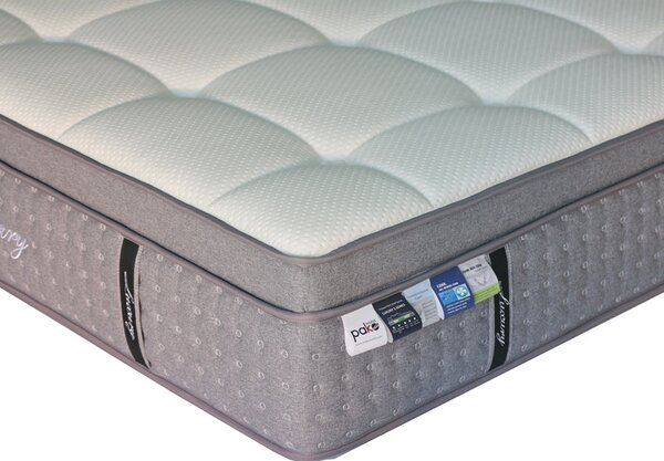 Saltea Luxury 5 zone arcuri buzunar+gel spuma cu memorie+latex 34-36cm, Alb, 150x200 cm