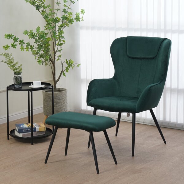 Fotoliu cu taburet Rueda, Verde inchis, 71x66x99 cm