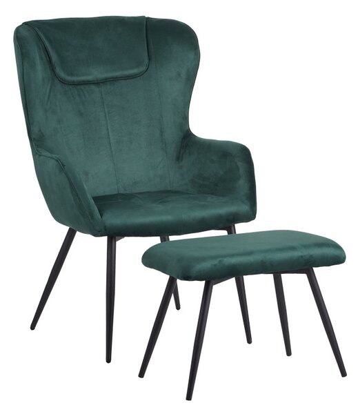 Fotoliu cu taburet Rueda, Verde inchis, 71x66x99 cm