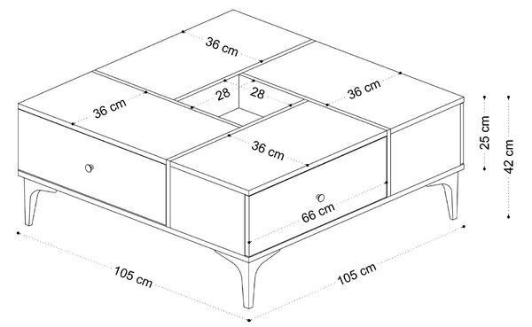 Masuta de cafea Shelfa, Stejar, 105x42x105 cm