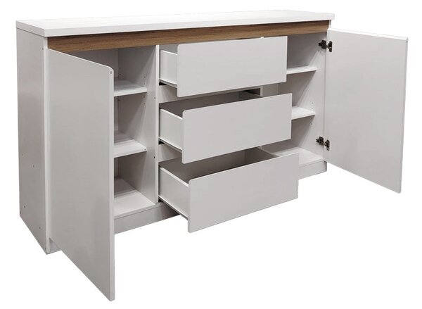 Bufet cu spatiu de depozitare Chiemo, Lemn, Alb, 160x40x93 cm