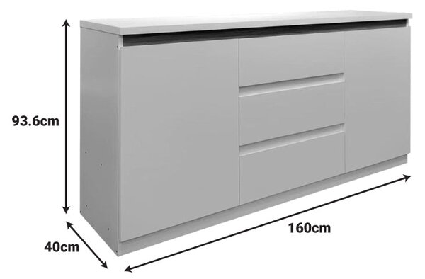 Bufet cu spatiu de depozitare Chiemo, Lemn, Alb, 160x40x93 cm