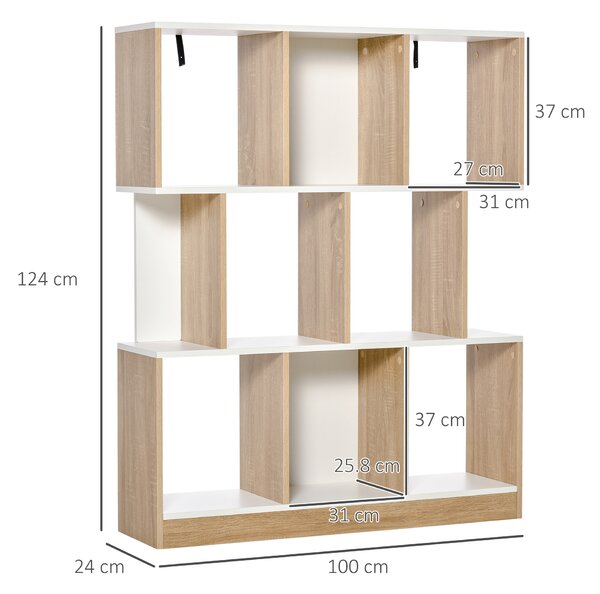 HOMCOM Bibliotecă din Lemn cu 3 Rafturi, Dimensiuni 100x30x124cm, Design Elegant pentru Organizare și Depozitare | AOSOM România