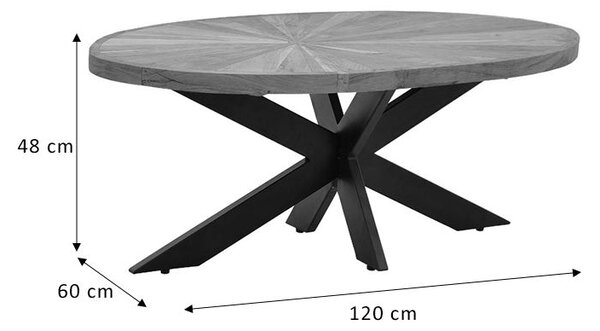 Masuta de cafea ovala Fardy lemn masiv de acacia, nuc - negru, 120x60x45 cm