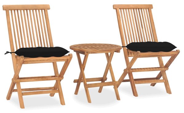 Set mobilier pliabil exterior cu perne, 3 piese, lemn masiv tec