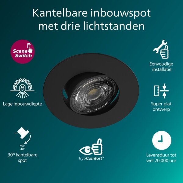 Philips - Spot LED încastrat dimabil CILANTRO LED/5W/230V 2700K negru