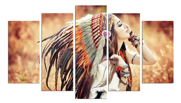 Tablou MDF ( 5 buc ) Amerindieni Frumoasa, Multicolor, 60x110 cm
