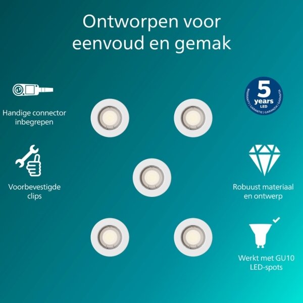 Philips - Set de 5 spoturi încastrate PERIDOT 1xGU10/7W/230V alb