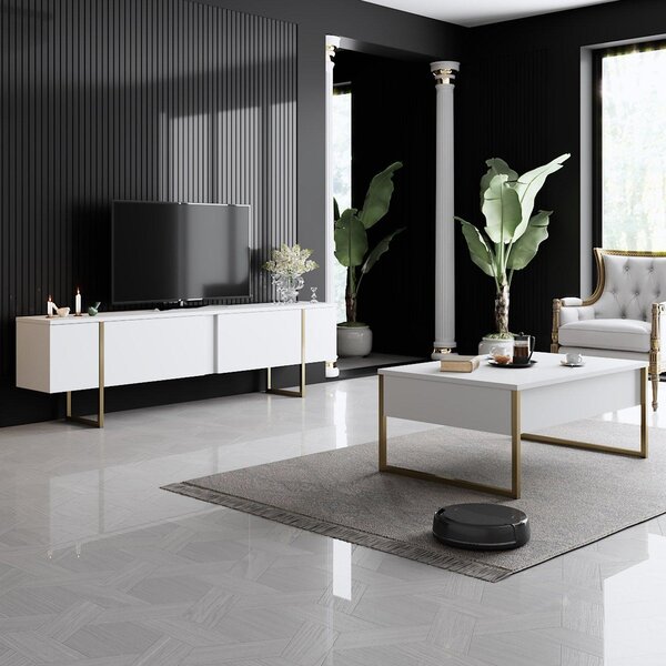 Masuta de cafea Luxe Stand Chic, Aur - Alb, 90x40x60 cm