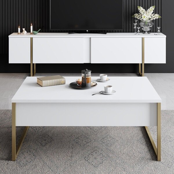 Masuta de cafea Luxe Stand Chic, Aur - Alb, 90x40x60 cm