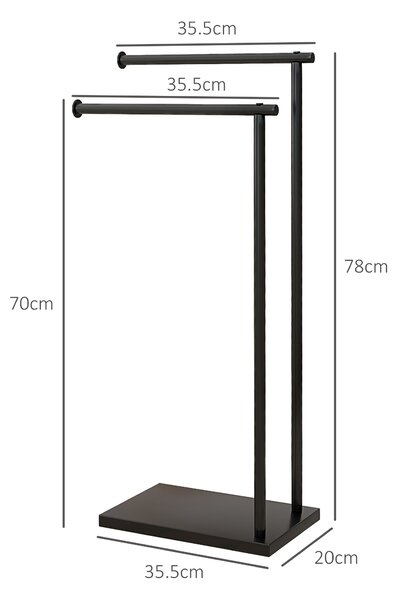HOMCOM Suport Prosoape cu 2 Brațe, Suport Baie din Metal, 35,5x20x78 cm, Negru | Aosom Romania