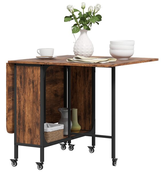HOMCOM Masă Pliabilă pentru Bucătărie și Sufragerie cu 6 Roți și Raft, Masă de Dining Pliabilă, 80x30x74 cm, Maro Rustic | Aosom Romania