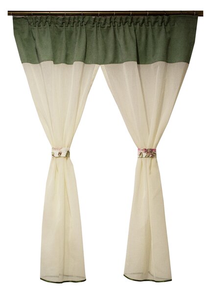 Perdea Velaria voal crep ivoire banda verde, 145x160 cm