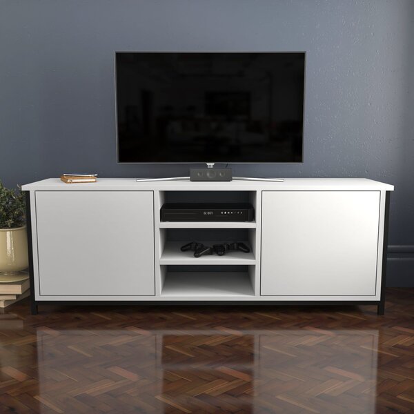 Comoda TV Otis, alb/negru, PAL melaminat, 140x35x51 cm