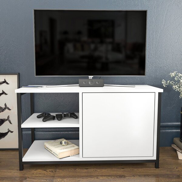 Comoda TV Muskegon, alb/negru, PAL/metal, 90x35x51 cm