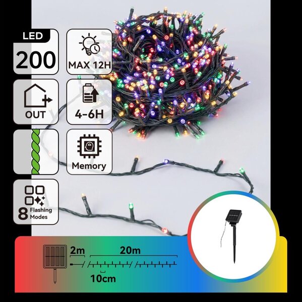 Aigostar - Ghirlandă solară LED de Crăciun, 200 LED/8 funcții, 22 m, IP65, multicolor, 800 mAh