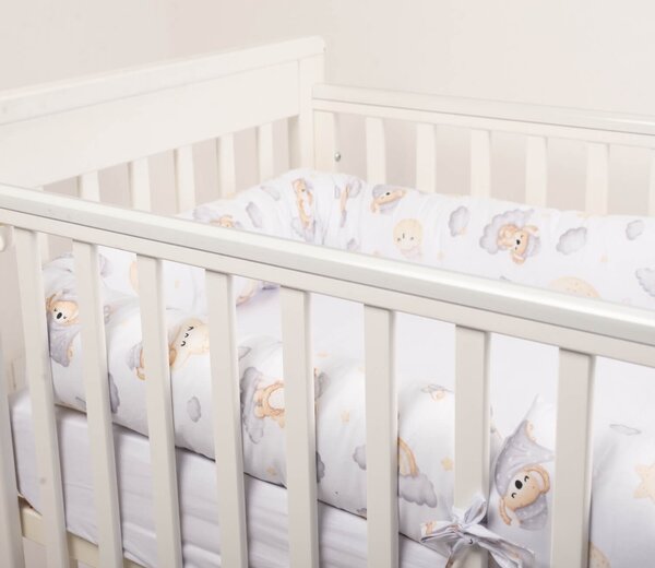Set 2 aparatori laterale multifunctionale tip rulou pentru patut 120x60 cm Kidizi Koala Dreams, husa detasabila, diametru 10 cm