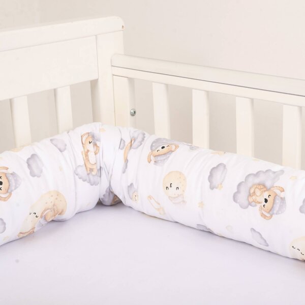 Set 2 aparatori laterale multifunctionale tip rulou pentru patut 120x60 cm Kidizi Koala Dreams, husa detasabila, diametru 10 cm