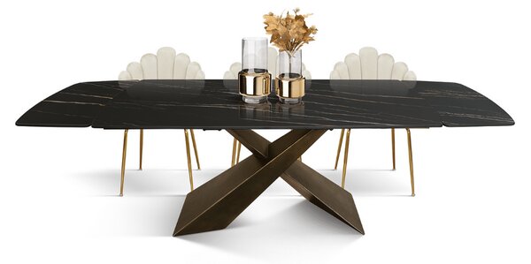 MIRABELLE-MASA BLAT ROTUNJIT CERAMICA NEGRU CU AURIU MAT EXTENSIBILA -PICIOR METALIC BRONZ - 160 cm / 90 cm / h 77