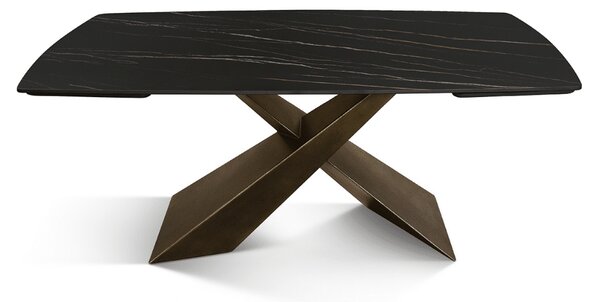 MIRABELLE-MASA BLAT ROTUNJIT CERAMICA NEGRU CU AURIU MAT EXTENSIBILA -PICIOR METALIC BRONZ - 160 cm / 90 cm / h 77