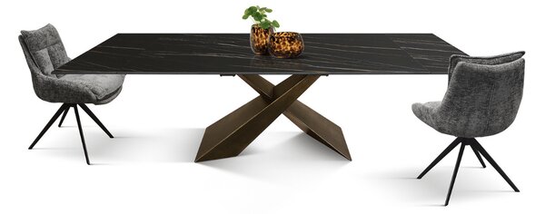 MIRABELLE -MASA BLAT DREPTUNGHIULAR NEGRU CU AURIU MAT EXTENSIBILA-PICIOR METALIC BRONZ 180 cm/ 90 cm