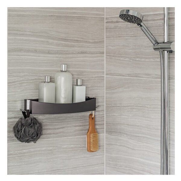 Etajeră autoadezivă pentru baie Compactor Clever Flip Shower, negru