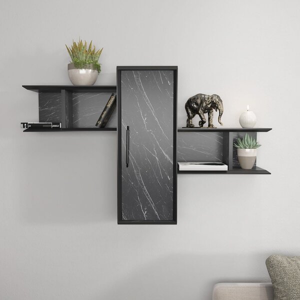 Raft Olida, negru cu imprimeu marmura, PAL melaminat, 119x35x52 cm