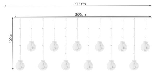 Instalatie de Craciun cu 108 LED-uri, perdea globuri, 8 moduri iluminare, 515 cm, IP44, multicolor