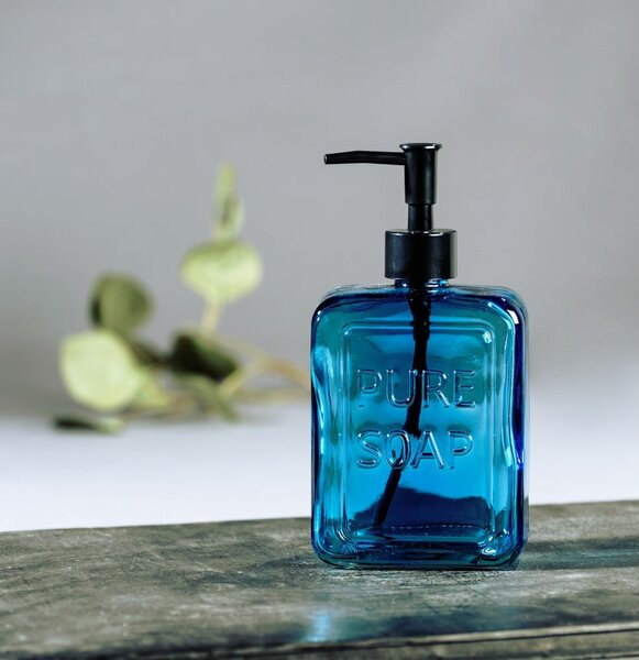Dozator din sticlă pentru săpun Wenko Pure Soap, albastru