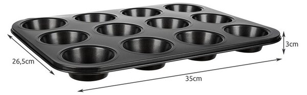 Set tava copt si 12 forme pentru briose, tava teflon, forme silicon, strat antiaderent