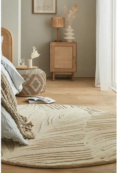 Covor bej rotund din lână ø 160 cm Leaf - Flair Rugs
