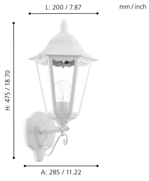 Eglo 93446 - Aplica de perete exterior NAVEDO 1xE27/60W/230V IP44