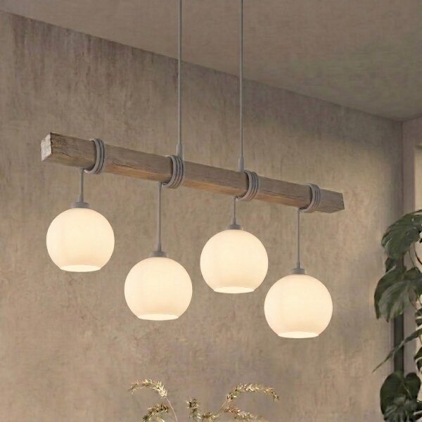 Brilagi - Lustra suspendată pe cablu WOOD GLASS 4xE27/60W/230V pin/gri/alb