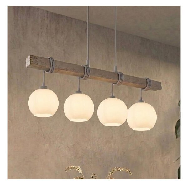 Brilagi - Lustra suspendată pe cablu WOOD GLASS 4xE27/60W/230V pin/gri/alb