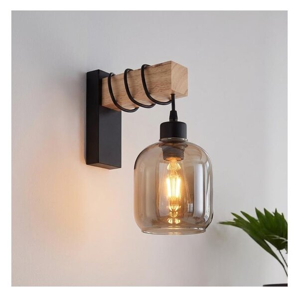 Brilagi - Aplica de perete WOOD GLASS 1xE27/60W/230V pin/negru/gri fumuriu