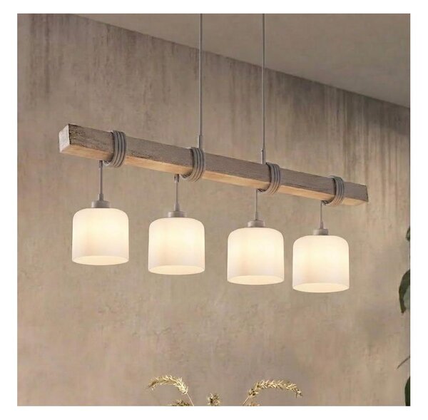 Brilagi - Lustră pe cablu WOOD GLASS 4xE27/60W/230V pin/gri/alb