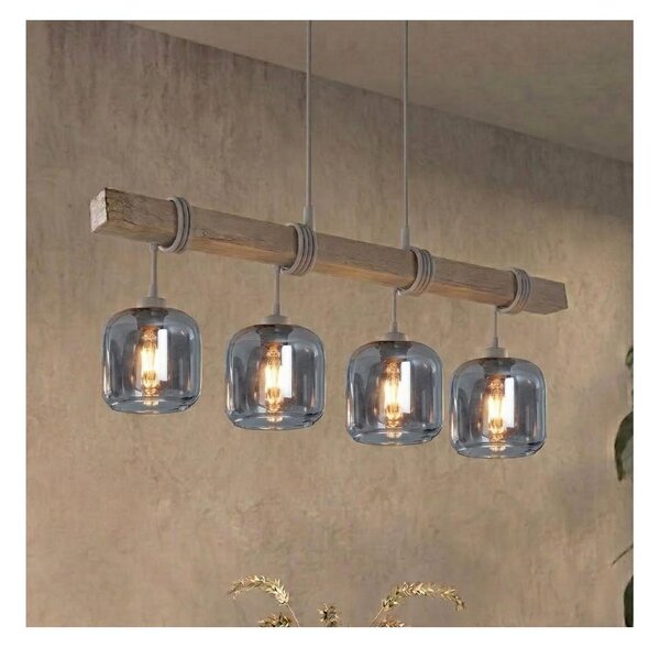 Brilagi - Lustră suspendată pe cablu WOOD GLASS 4xE27/60W/230V pin/gri/gri fumuriu