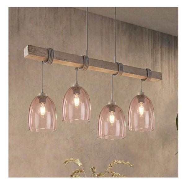 Brilagi - Lustră suspendată pe cablu WOOD GLASS 4xE27/60W/230V pin/gri/bej fumuriu