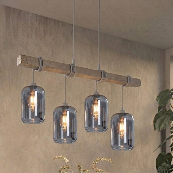 Brilagi - Lustru suspendat pe cablu WOOD GLASS 4xE27/60W/230V pin/gri/gri fumuriu