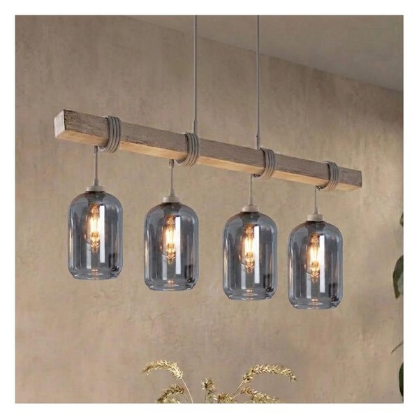 Brilagi - Lustru suspendat pe cablu WOOD GLASS 4xE27/60W/230V pin/gri/gri fumuriu
