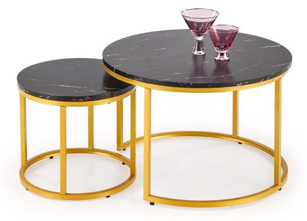 Set de măsuțe de cafea Houston 1851, Marmură neagră, Auriu, Metal, 40cm, 8 kg