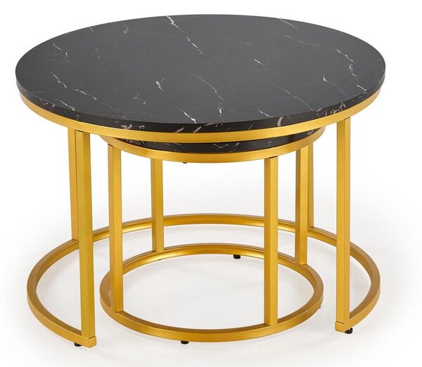 Set de măsuțe de cafea Houston 1851, Marmură neagră, Auriu, Metal, 40cm, 8 kg